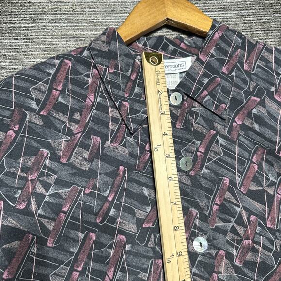 Impressions of California Shirt Women's L Black Short Sleeve Button Up Vintage - Picture 6 of 11